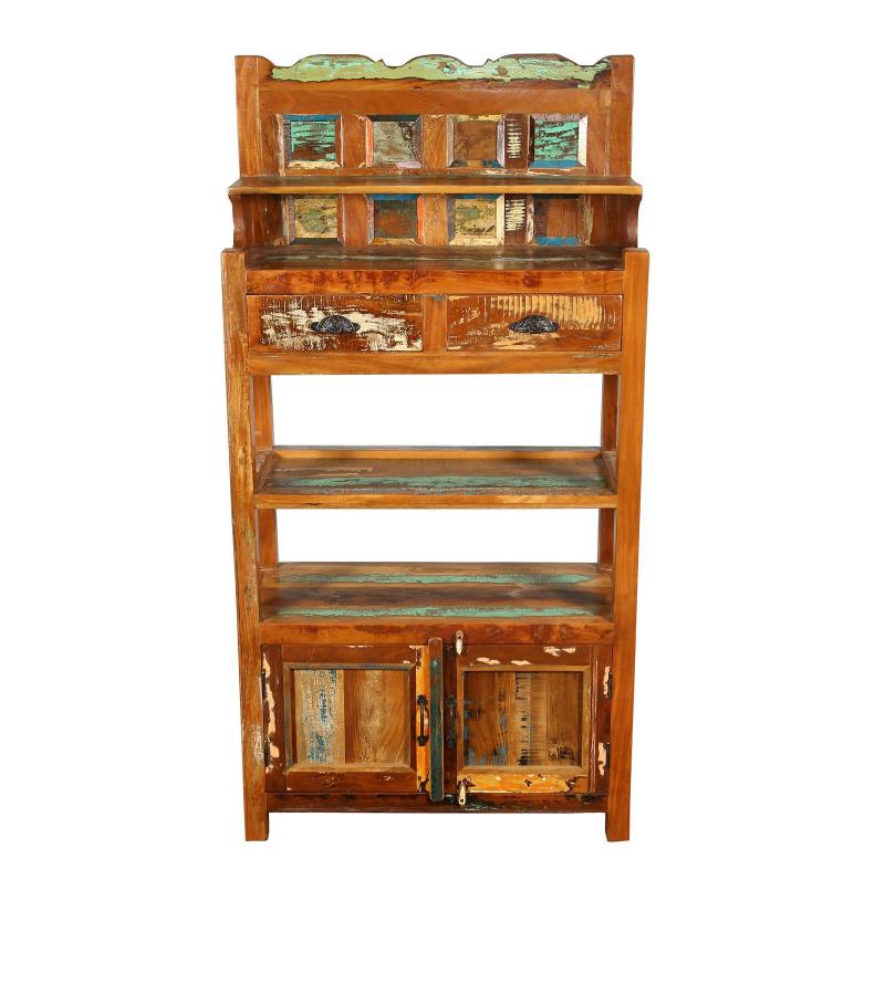 SOLID RECLAIMED TEAK WOOD CABINET WITH DOORS, SHELVES & DISPLAY