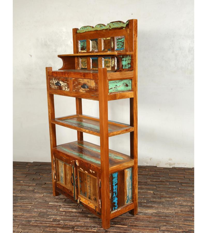 SOLID RECLAIMED TEAK WOOD CABINET WITH DOORS, SHELVES & DISPLAY