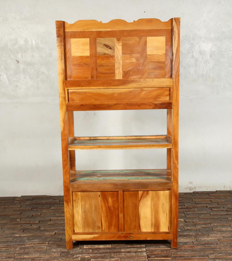 SOLID RECLAIMED TEAK WOOD CABINET WITH DOORS, SHELVES & DISPLAY
