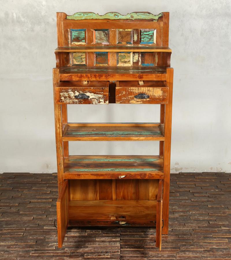 SOLID RECLAIMED TEAK WOOD CABINET WITH DOORS, SHELVES & DISPLAY