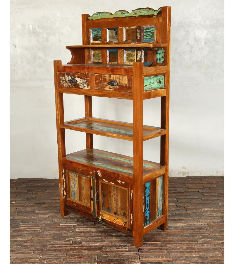SOLID RECLAIMED TEAK WOOD CABINET WITH DOORS, SHELVES & DISPLAY