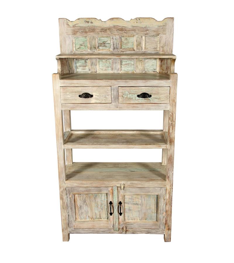 SOLID RECLAIMED TEAK WOOD CABINET WITH DOORS, SHELVES & DISPLAY