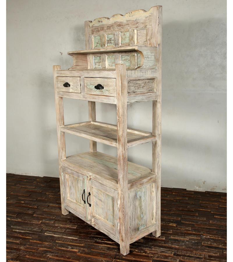 SOLID RECLAIMED TEAK WOOD CABINET WITH DOORS, SHELVES & DISPLAY