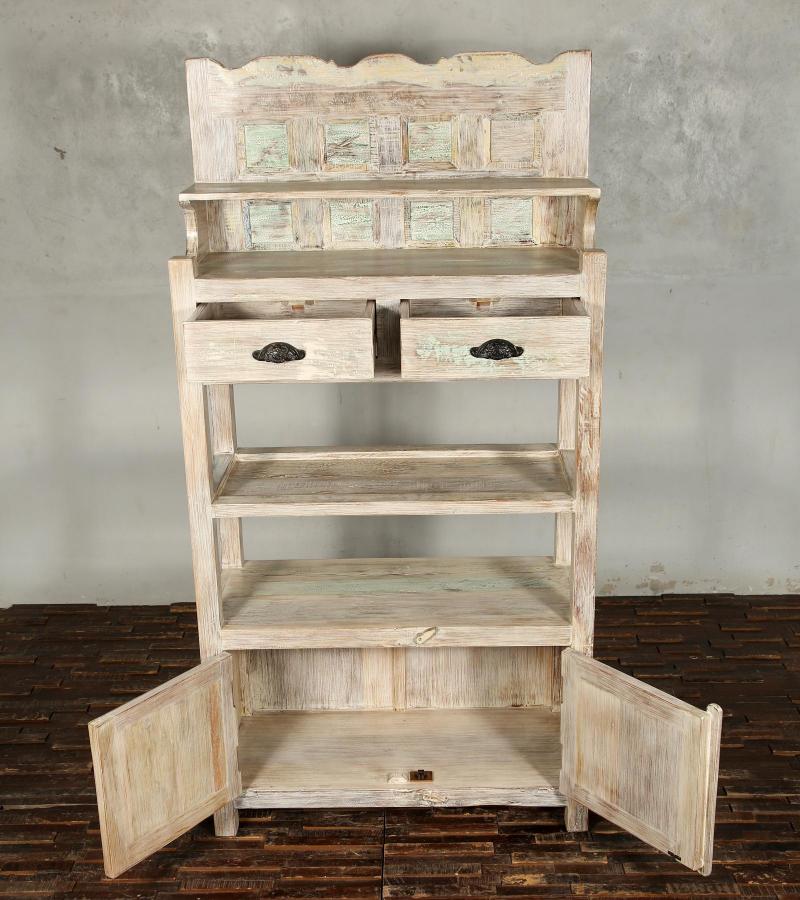 SOLID RECLAIMED TEAK WOOD CABINET WITH DOORS, SHELVES & DISPLAY