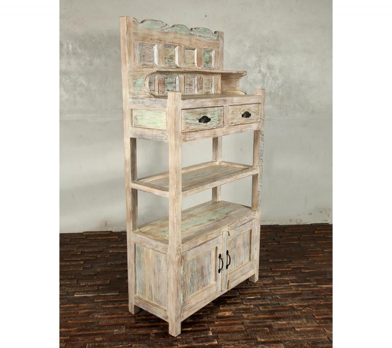 SOLID RECLAIMED TEAK WOOD CABINET WITH DOORS, SHELVES & DISPLAY