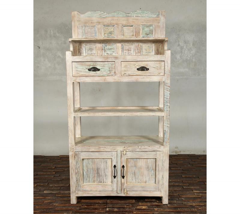 SOLID RECLAIMED TEAK WOOD CABINET WITH DOORS, SHELVES & DISPLAY