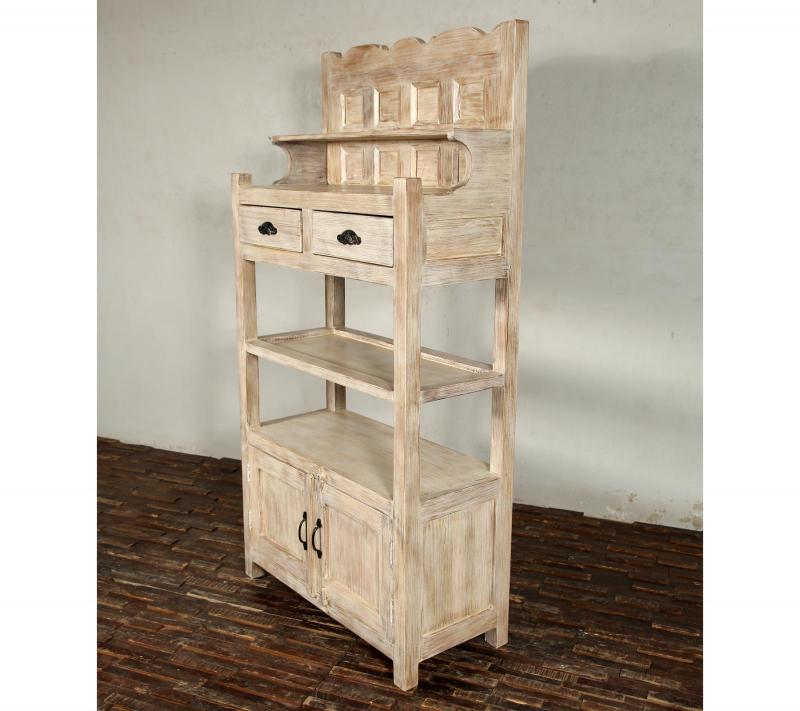 SOLID RECLAIMED TEAK WOOD CABINET WITH DOORS, SHELVES & DISPLAY