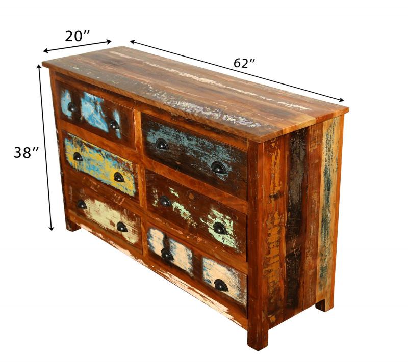 SOLID RECLAIMED TEAK WOOD DRESSER SIDEBOARD 6 DRAWERS