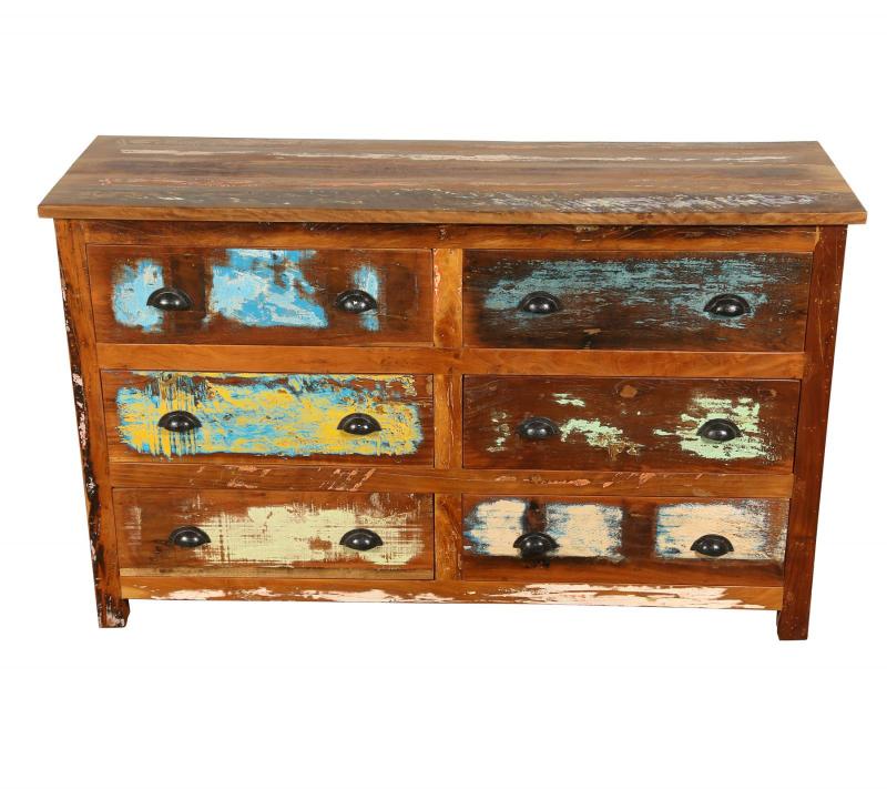 SOLID RECLAIMED TEAK WOOD DRESSER SIDEBOARD 6 DRAWERS