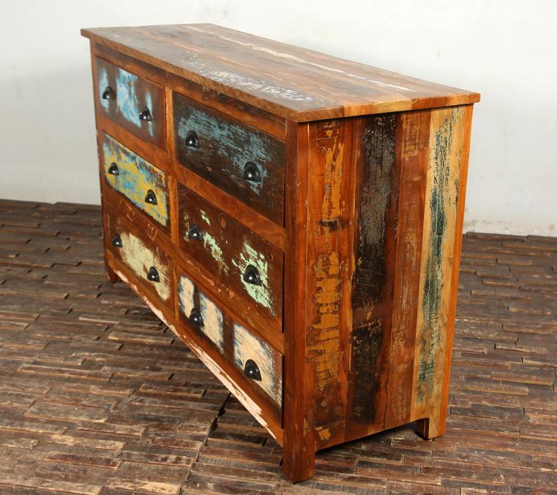 SOLID RECLAIMED TEAK WOOD DRESSER SIDEBOARD 6 DRAWERS