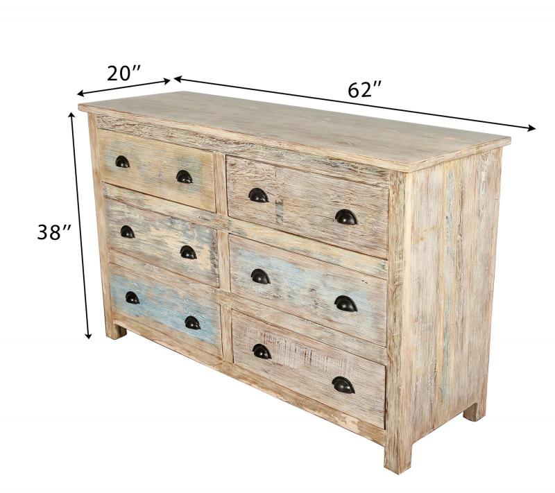 SOLID RECLAIMED TEAK WOOD DRESSER SIDEBOARD 6 DRAWERS