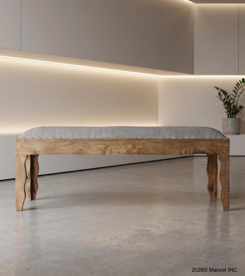 SOLID WOOD & CLOTH UPHOLSTERED BENCH