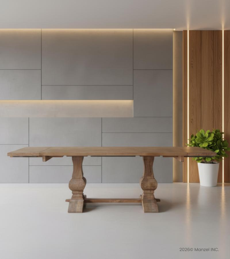 SOLID WOOD PEDESTAL EXTENSION DINING TABLE