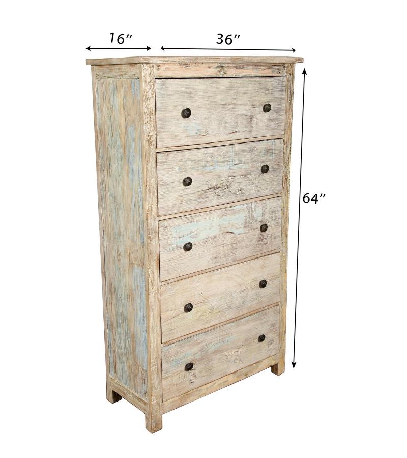 SOLID RECLAIMED TEAK WOOD 5 DRAWER DRESSER