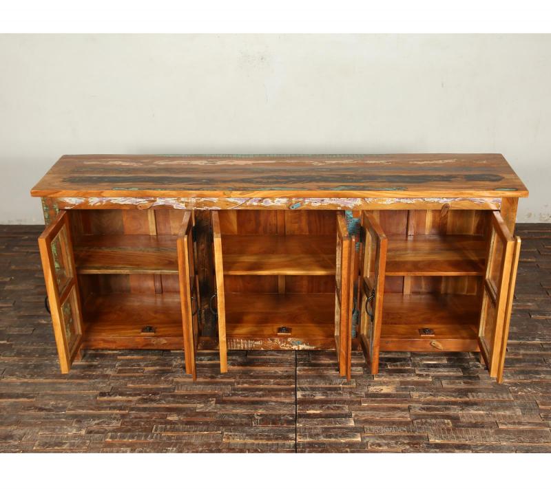 SOLID RECLAIMED TEAK WOOD & GLASS SIDEBOARD