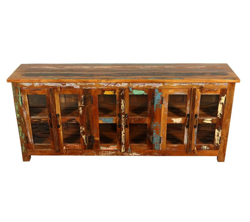 SOLID RECLAIMED TEAK WOOD & GLASS SIDEBOARD