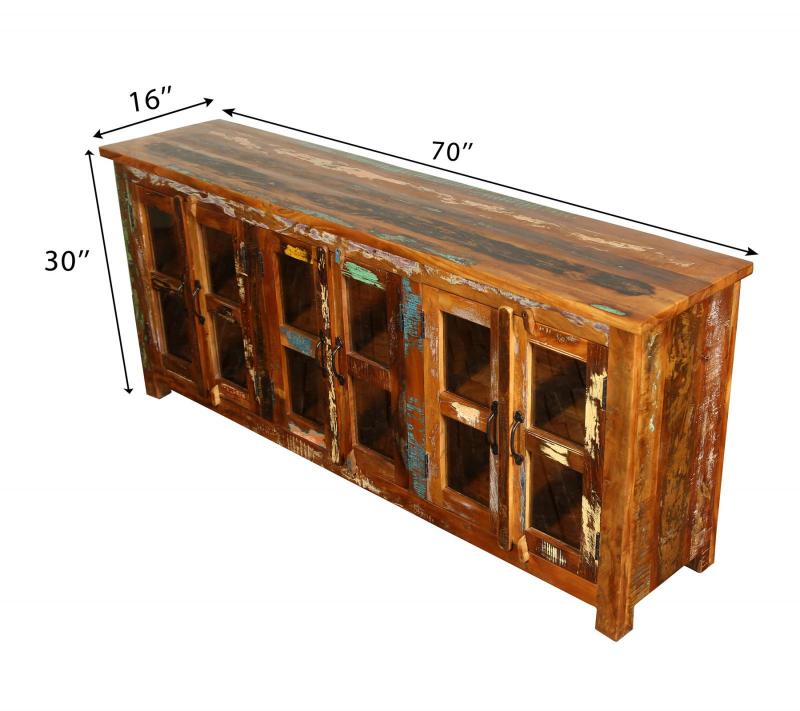 SOLID RECLAIMED TEAK WOOD & GLASS SIDEBOARD