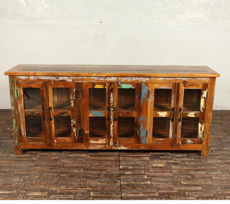 SOLID RECLAIMED TEAK WOOD & GLASS SIDEBOARD