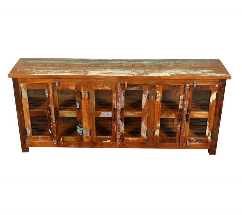 SOLID RECLAIMED TEAK WOOD & GLASS SIDEBOARD