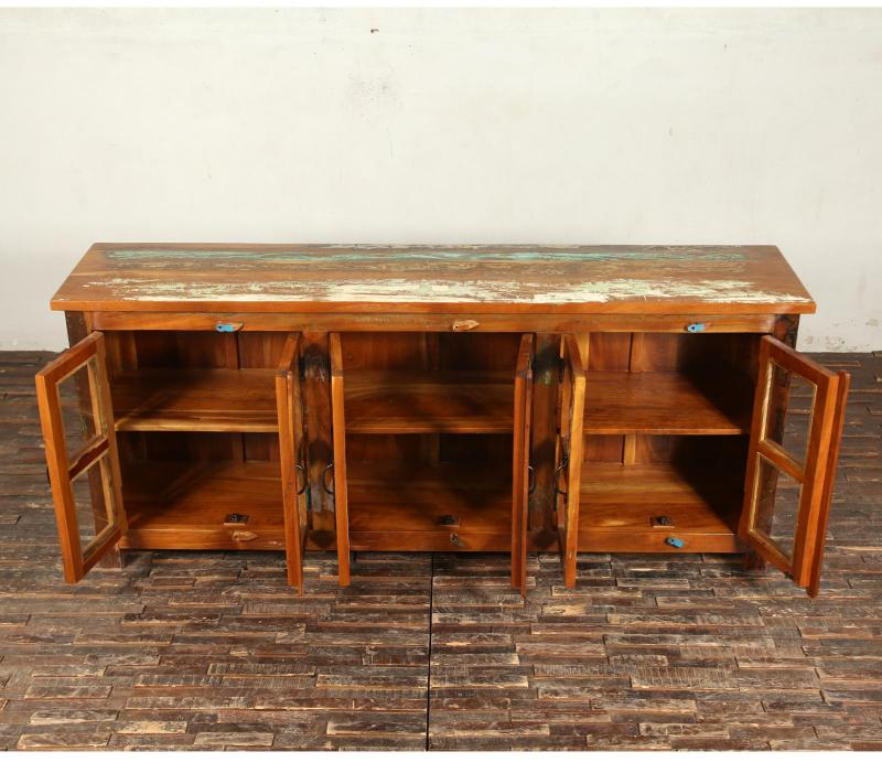 SOLID RECLAIMED TEAK WOOD & GLASS SIDEBOARD