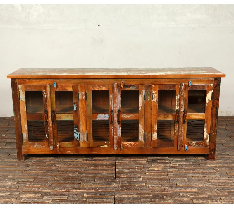SOLID RECLAIMED TEAK WOOD & GLASS SIDEBOARD