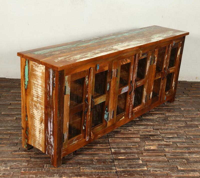 SOLID RECLAIMED TEAK WOOD & GLASS SIDEBOARD