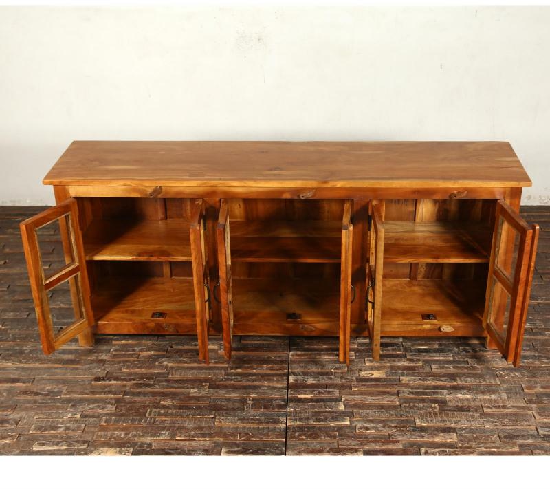 SOLID RECLAIMED TEAK WOOD & GLASS SIDEBOARD