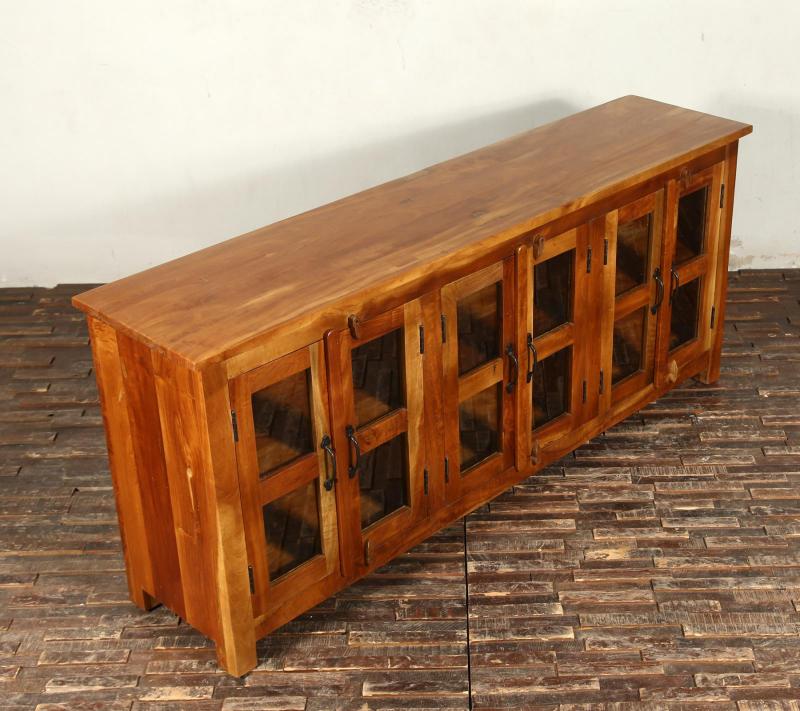 SOLID RECLAIMED TEAK WOOD & GLASS SIDEBOARD