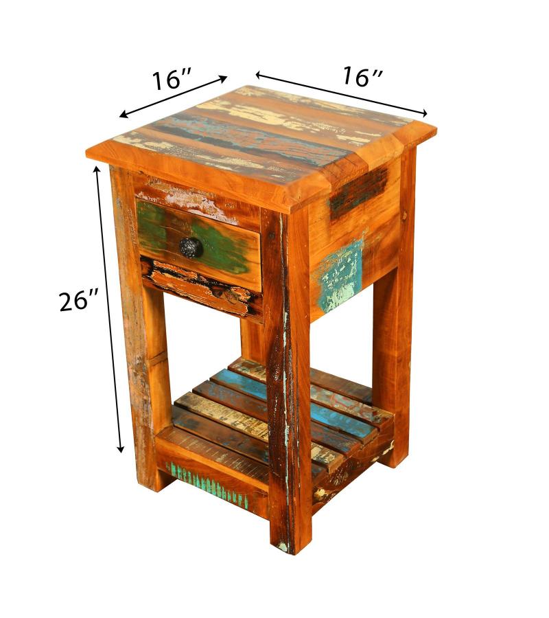 SOLID RECLAIMED TEAK WOOD END TABLE / NIGHT STAND