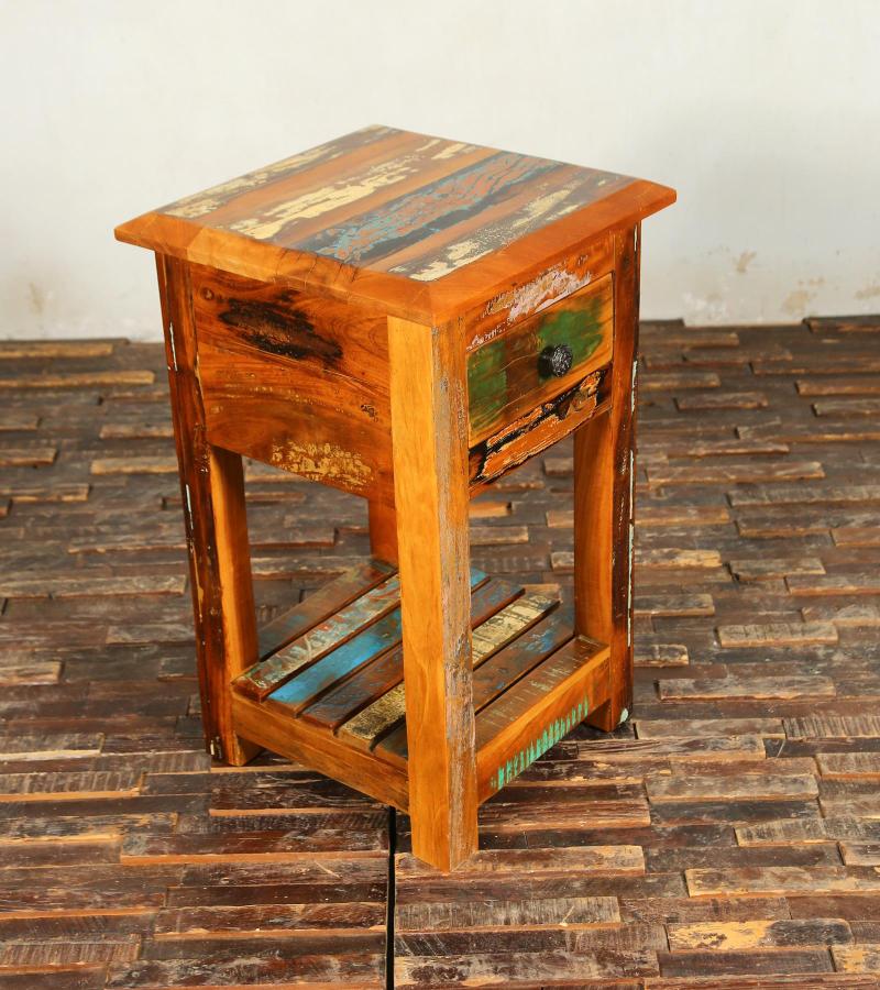 SOLID RECLAIMED TEAK WOOD END TABLE / NIGHT STAND