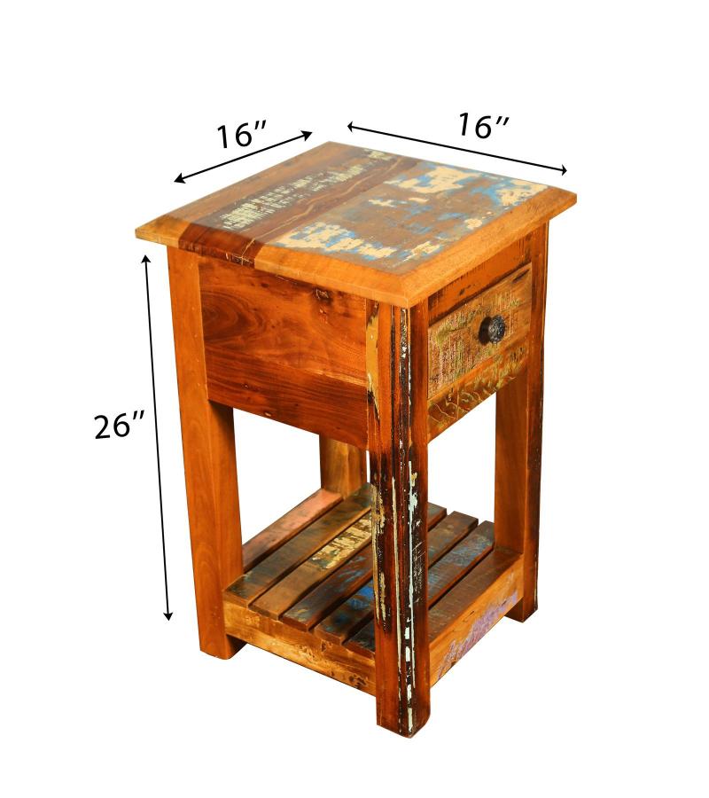 SOLID RECLAIMED TEAK WOOD END TABLE / NIGHT STAND