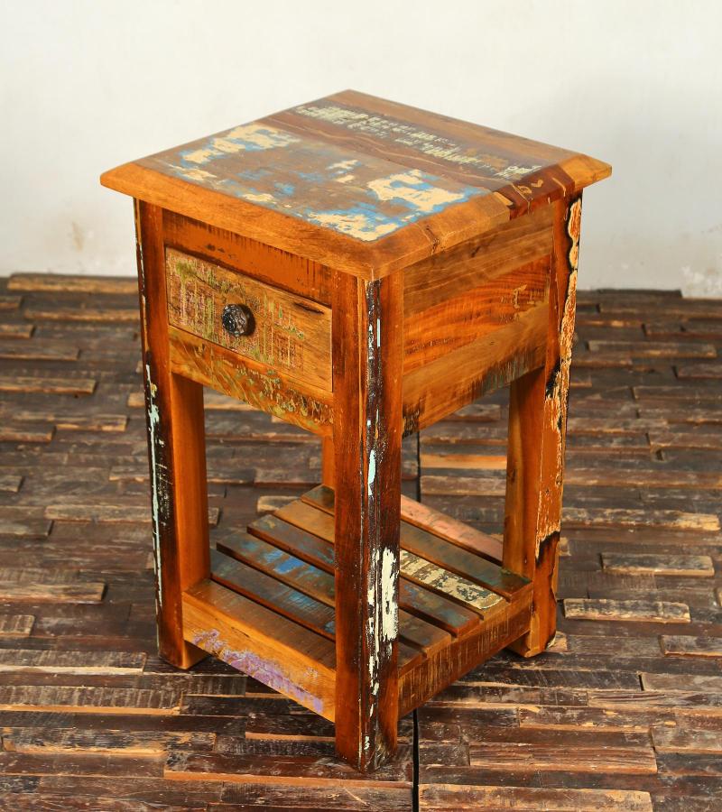 SOLID RECLAIMED TEAK WOOD END TABLE / NIGHT STAND