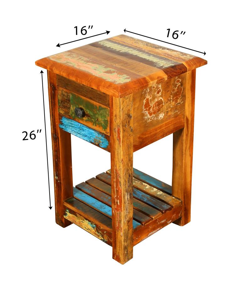SOLID RECLAIMED TEAK WOOD END TABLE / NIGHT STAND