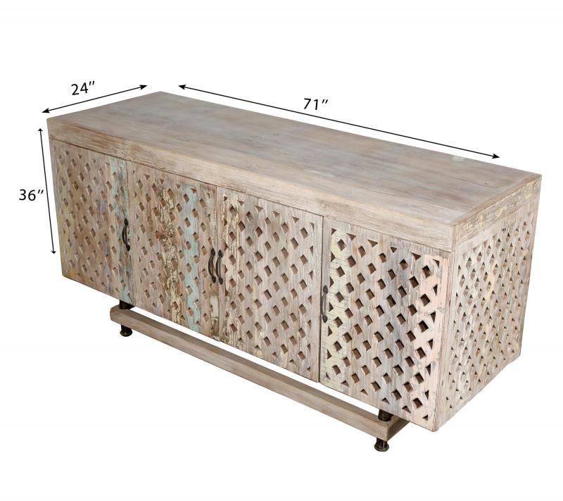 HAND CARVED SOLID RECLAIMED TEAK WOOD SIDEBOARD CONSOLE