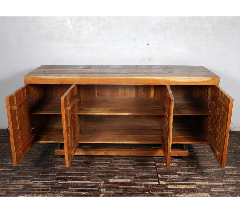  HAND CARVED SOLID RECLAIMED TEAK WOOD SIDEBOARD CONSOLE