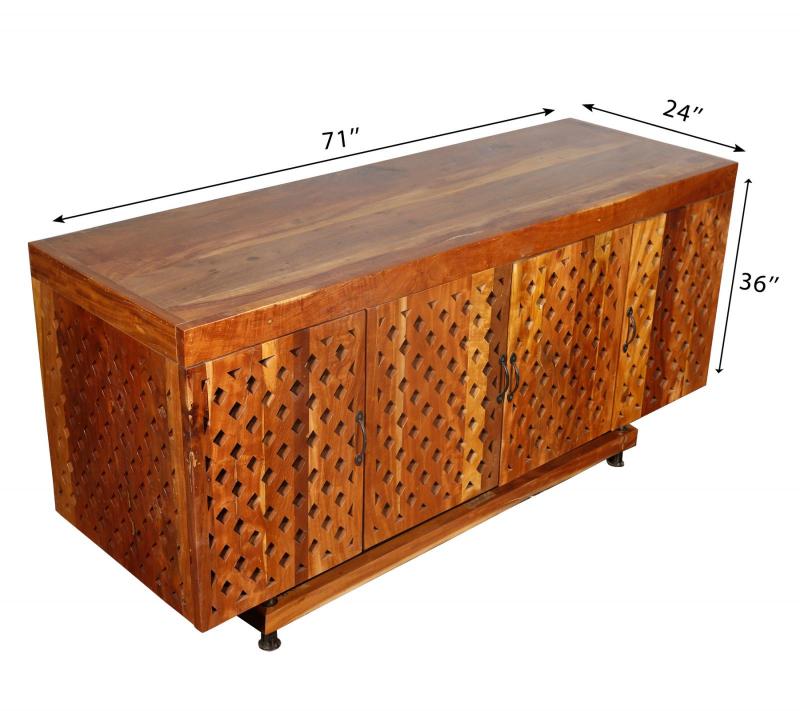  HAND CARVED SOLID RECLAIMED TEAK WOOD SIDEBOARD CONSOLE