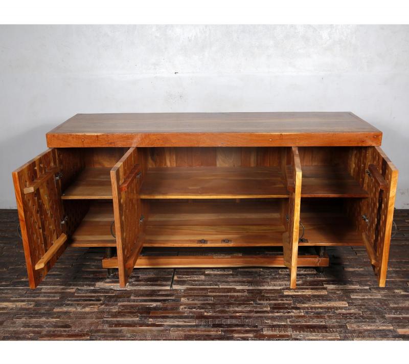 HAND CARVED SOLID RECLAIMED TEAK WOOD SIDEBOARD CONSOLE