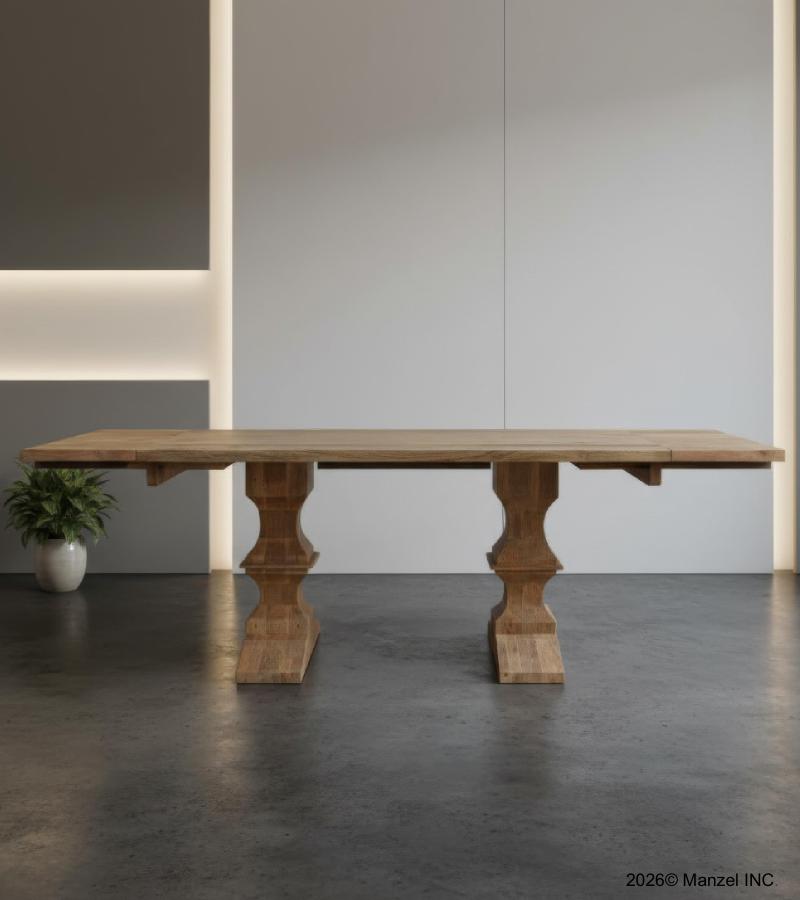 SOLID WOOD PEDESTAL EXTENSION DINING TABLE