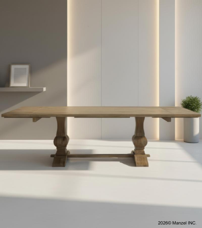 SOLID WOOD PEDESTAL TRESTLE TABLE W / EXTENSIONS