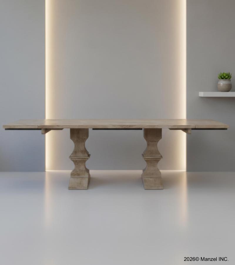 SOLID WOOD PEDESTAL EXTENSION DINING TABLE