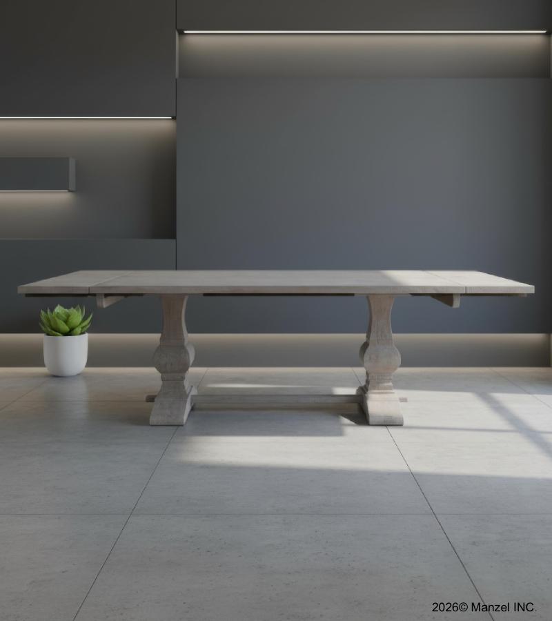 SOLID WOOD PEDESTAL TRESTLE TABLE W / EXTENSIONS