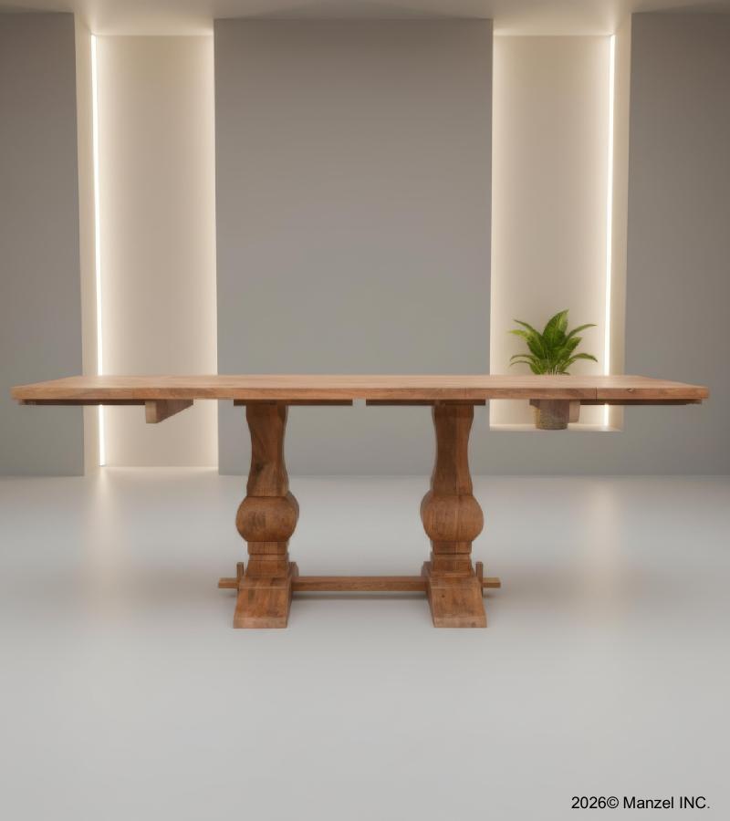 SOLID WOOD PEDESTAL EXTENSION DINING TABLE