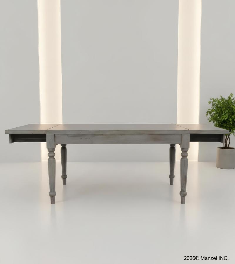 EXTENDABLE SOLID WOOD DINING TABLE W/ SELF-STORING EXTENSIONS