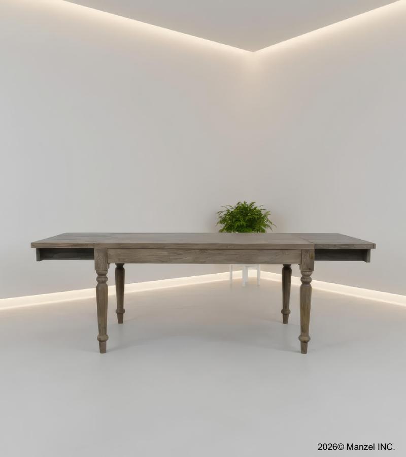 EXTENDABLE SOLID WOOD DINING TABLE W/ SELF-STORING EXTENSIONS
