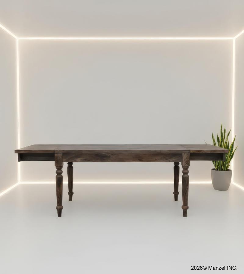 EXTENDABLE SOLID WOOD DINING TABLE W/ SELF-STORING EXTENSIONS