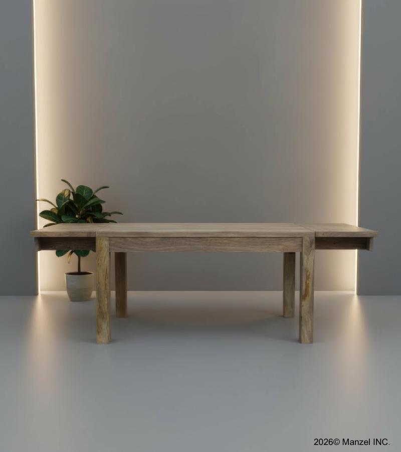 EXTENDABLE SOLID WOOD DINING TABLE W/ SELF-STORING EXTENSIONS