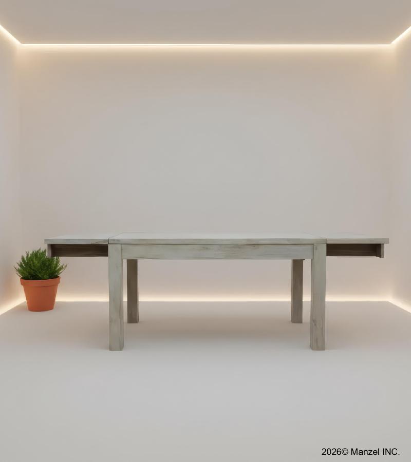 EXTENDABLE SOLID WOOD DINING TABLE W/ SELF-STORING EXTENSIONS