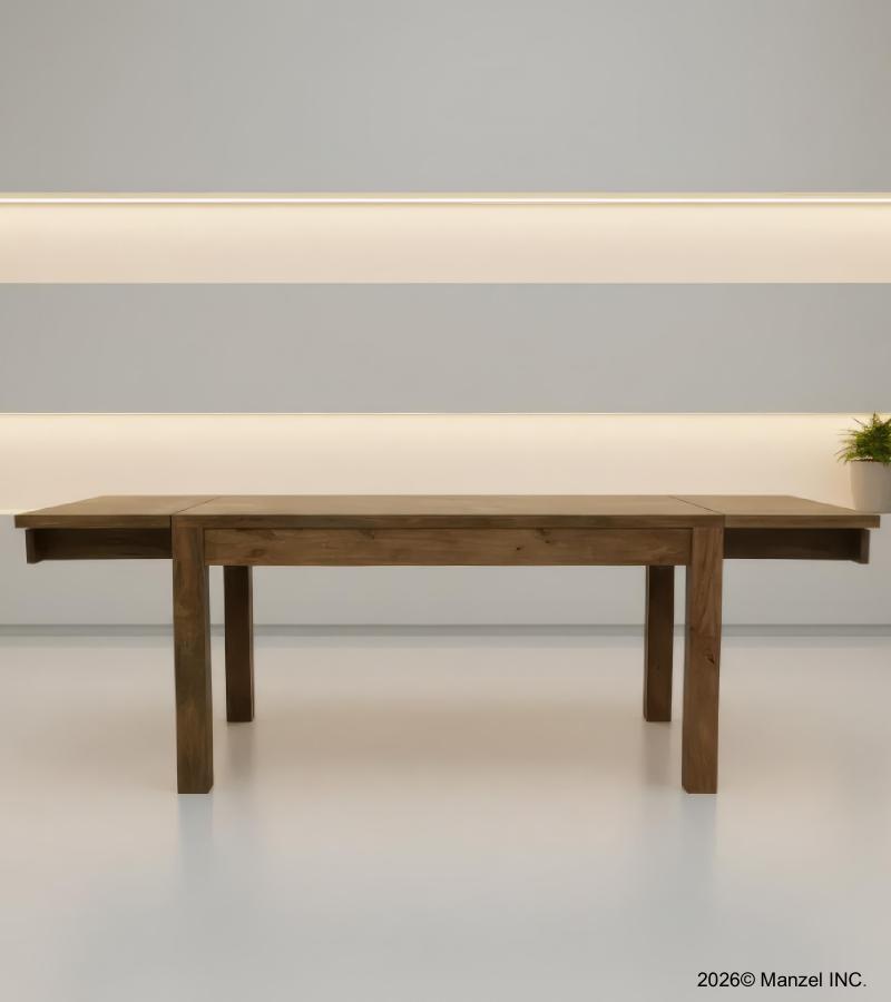 EXTENDABLE SOLID WOOD DINING TABLE W/ SELF-STORING EXTENSIONS