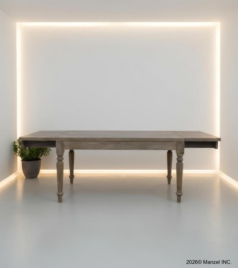 EXTENDABLE SOLID WOOD DINING TABLE W/ SELF-STORING EXTENSIONS