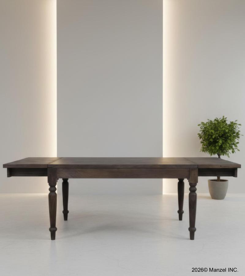 EXTENDABLE SOLID WOOD DINING TABLE W/ SELF-STORING EXTENSIONS